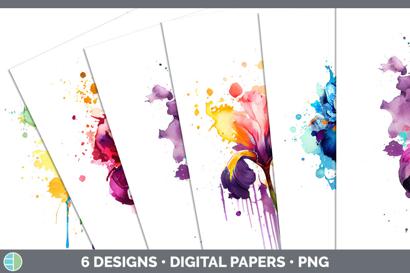 rainbow-iris-flowers-paper-backgrounds-digital-scrapbook-papers-desi