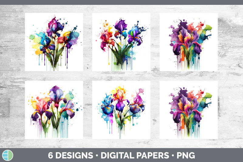 rainbow-iris-flowers-paper-backgrounds-digital-scrapbook-papers-desi