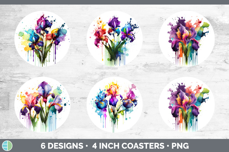 rainbow-iris-flowers-round-coaster-sublimation-coaster-designs-bundl