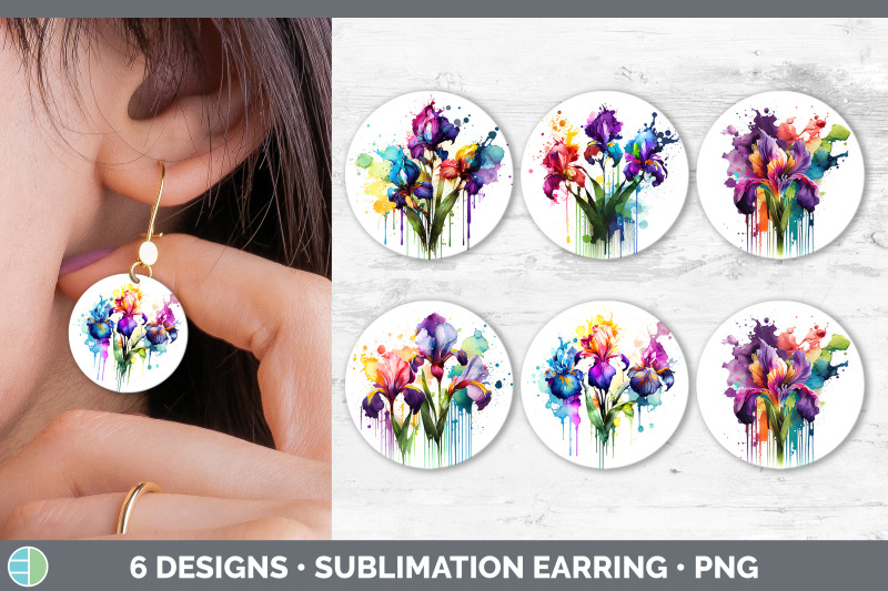 rainbow-iris-flowers-round-earrings-sublimation-earrings-designs-bun