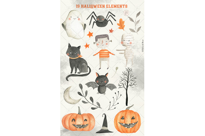 halloween-fall-watercolor-illustration-clipart-set