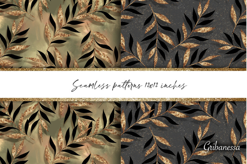 seamless-patterns-gold-and-black-leaves