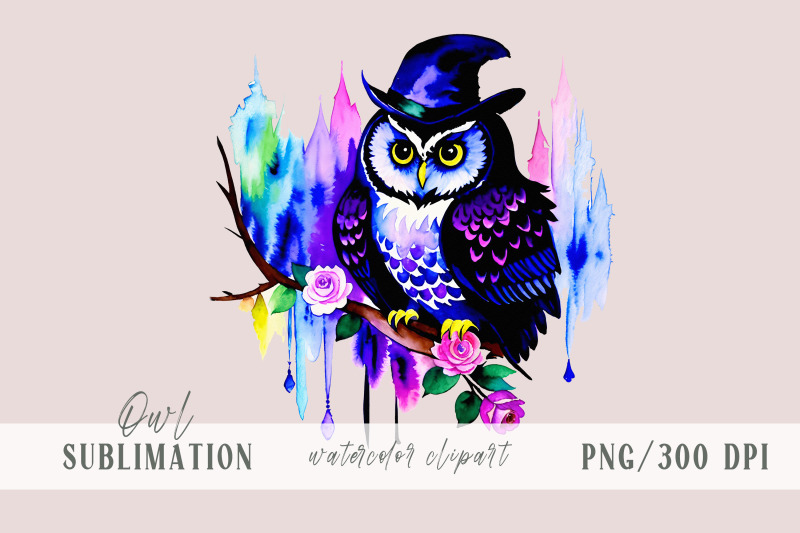 cute-watercolor-floral-owl-halloween-sublimation-1-png