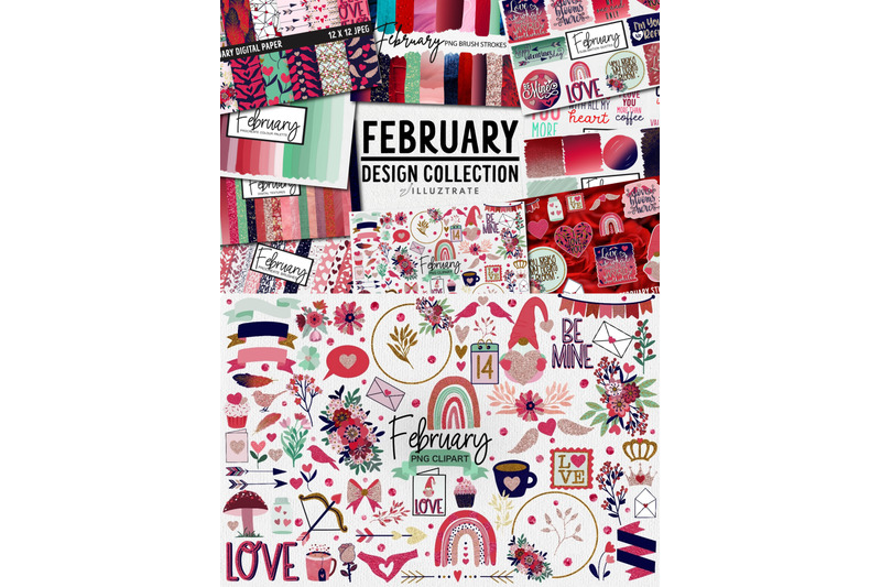 february-design-collection-brushes-clipart-and-patterns