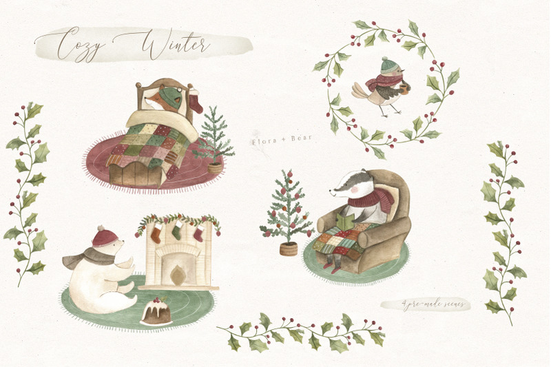 winter-holidays-cozy-watercolor-animals