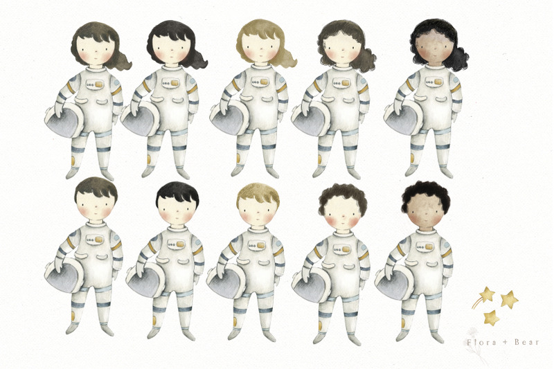 astronauts-in-space-watercolor-clipart-set