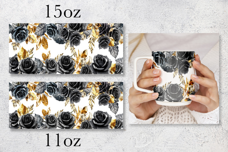 black-roses-mug-wrap-design-floral-gold-mug-sublimation-png