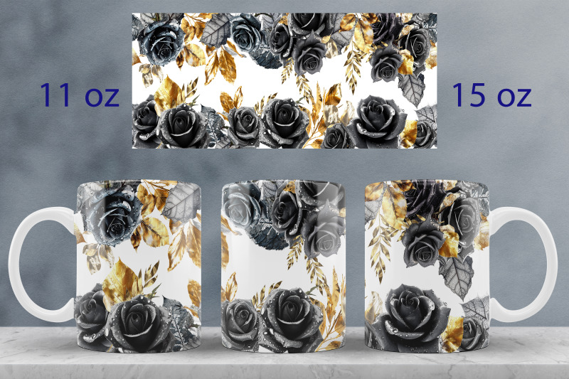 black-roses-mug-wrap-design-floral-gold-mug-sublimation-png