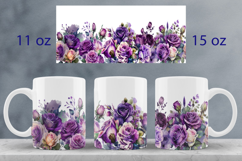 purple-roses-mug-wrap-design-floral-mug-sublimation-png-blossom