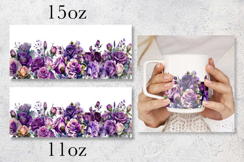 purple-roses-mug-wrap-design-floral-mug-sublimation-png-blossom