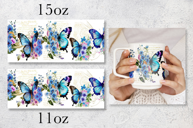 blue-butterfly-mug-wrap-design-floral-mug-sublimation-png