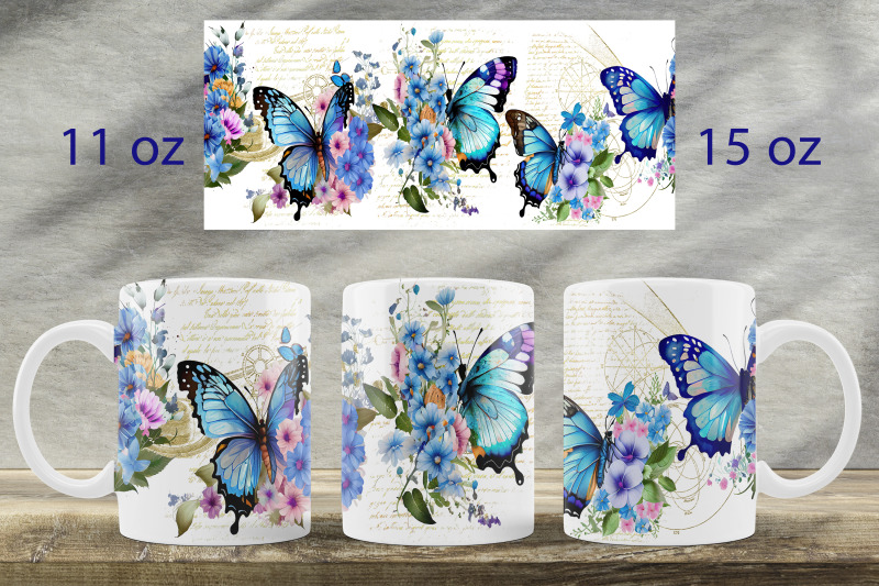 blue-butterfly-mug-wrap-design-floral-mug-sublimation-png