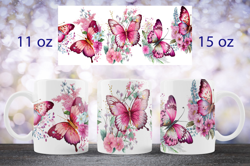 pink-butterfly-mug-wrap-design-floral-mug-sublimation-png