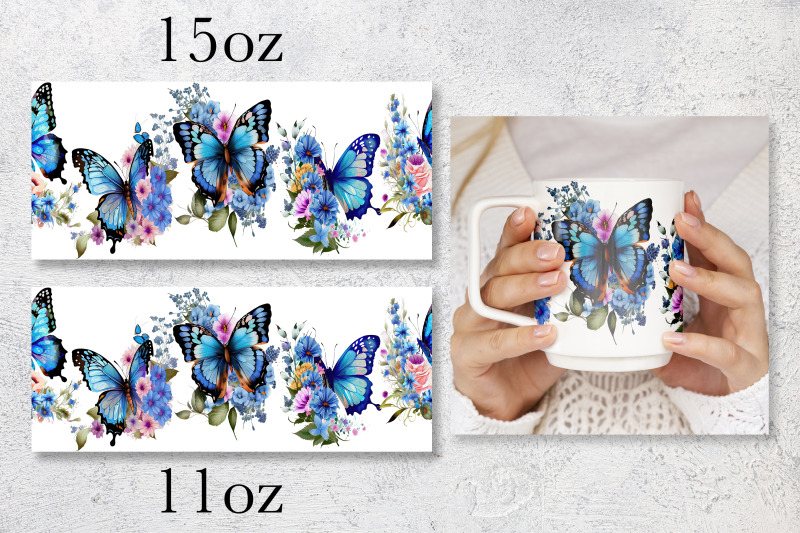 blue-butterfly-mug-wrap-design-floral-mug-sublimation-png