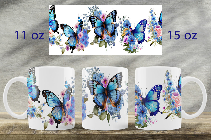 blue-butterfly-mug-wrap-design-floral-mug-sublimation-png