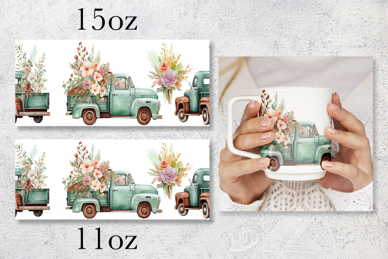 spring-floral-mug-wrap-vintage-truck-mug-sublimation-png