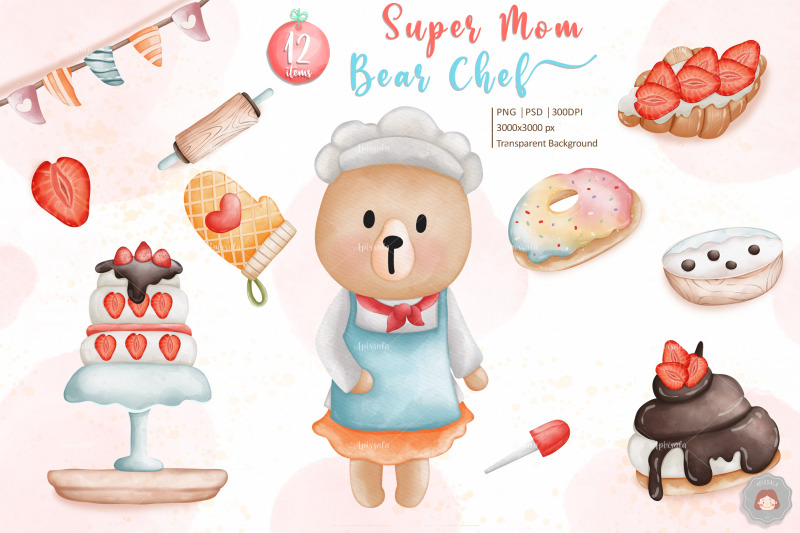watercolor-super-mama-bear-chef-clipart