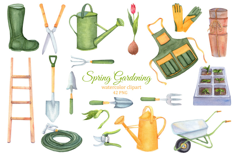 spring-gardening-watercolor-clipart-rustic-farmhouse-sublimation-png