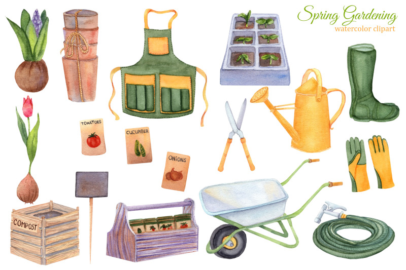 spring-gardening-watercolor-clipart-rustic-farmhouse-sublimation-png