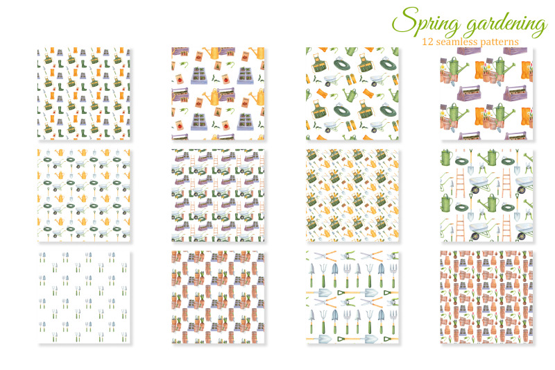spring-gardening-seamless-pattern-digital-papers-pack-spring-backgrou