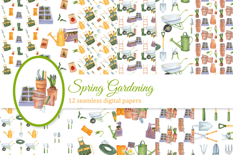 spring-gardening-seamless-pattern-digital-papers-pack-spring-backgrou