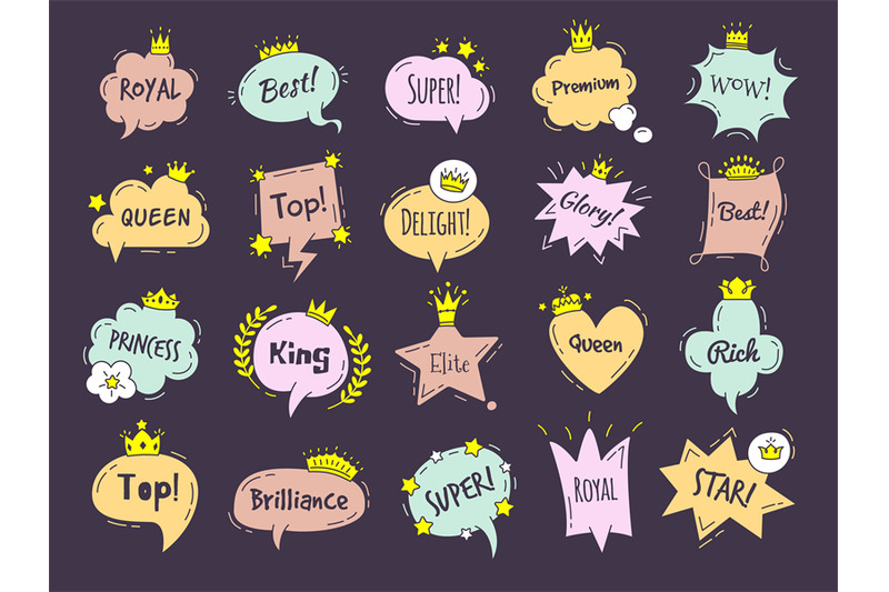 dialogue-graphic-shapes-luxury-comic-bubbles-queen-or-princess-crowns