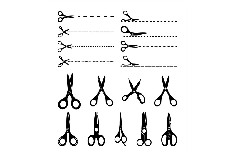 cutoff-scissors-cut-tools-and-cutting-lines-black-signs-isolated-on-w