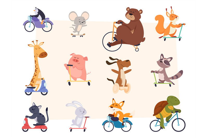 animals-riding-characters-in-action-poses-sitting-and-riding-scooter