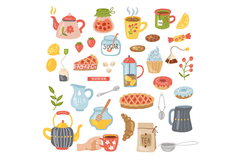 tea-time-kitchen-utensils-cups-teapots-dishes-for-breakfast-recent-ve