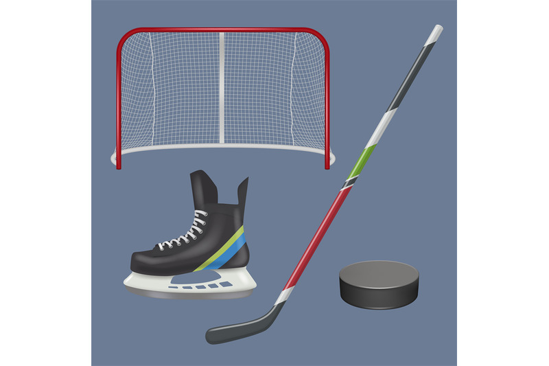 hockey-realistic-sport-items-for-hockey-pucks-gloves-helmet-and-stick