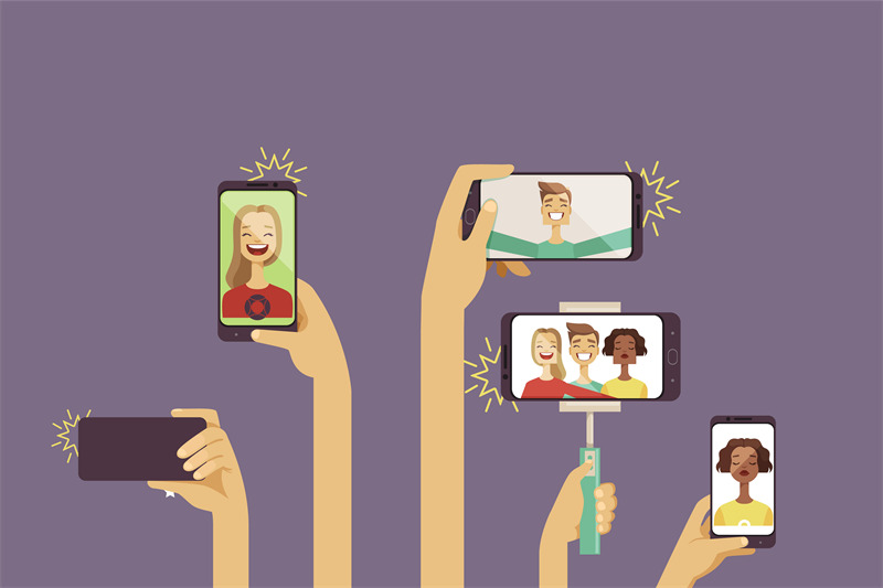 selfie-hands-holding-smartphones-and-making-selphie-photo-vector-coll