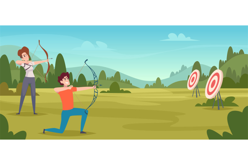 archery-competition-cartoon-background-with-shooting-archers-to-targe