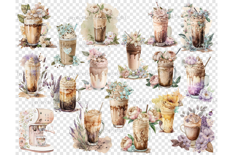 watercolor-floral-coffee-clipart-coffee-sublimation-bundle