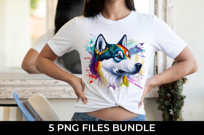 rainbow-siberian-husky-dog-watercolor-bundle