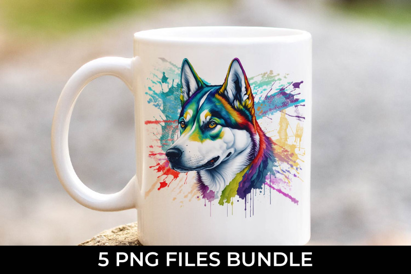 rainbow-siberian-husky-dog-watercolor-bundle