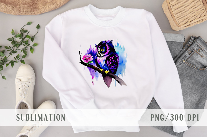 cute-watercolor-floral-owl-halloween-sublimation-1-png
