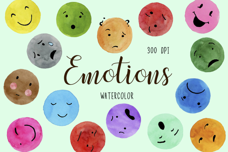 watercolor-emotions-clipart-faces-clipart-emojis-clipart-stickers