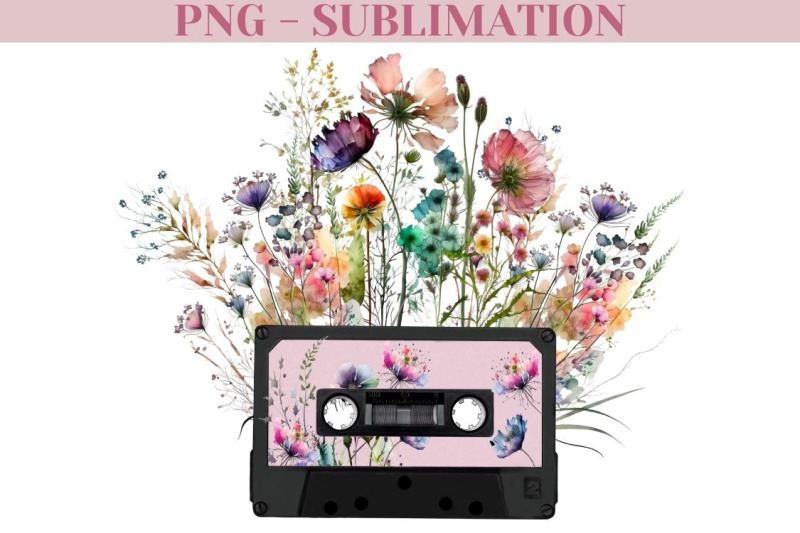 retro-music-tape-png-digital-download-wildflowers-png