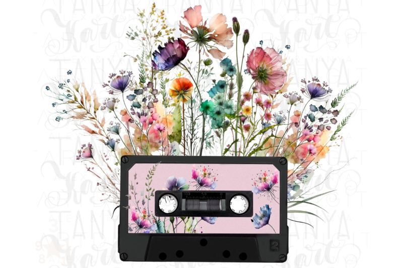 retro-music-tape-png-digital-download-wildflowers-png