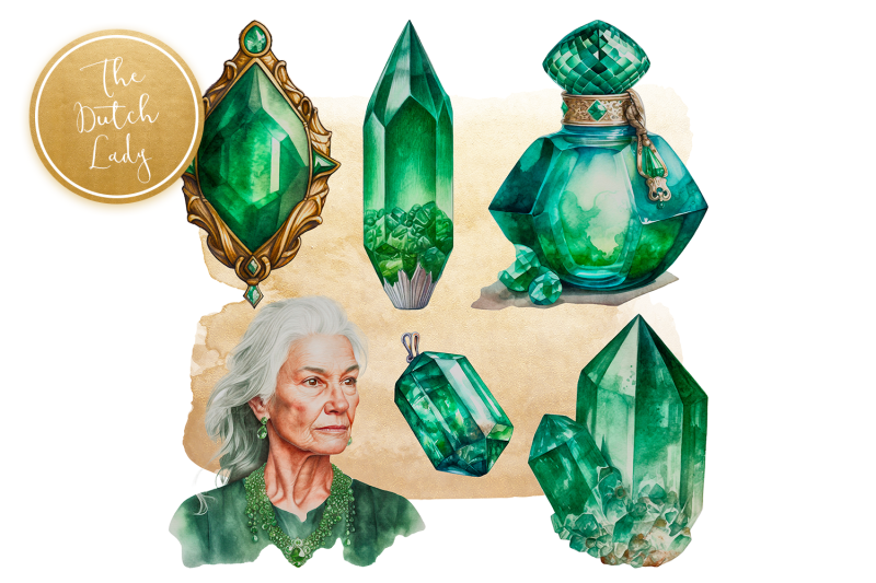green-emerald-crystal-clipart-set