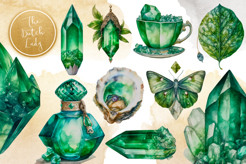 green-emerald-crystal-clipart-set