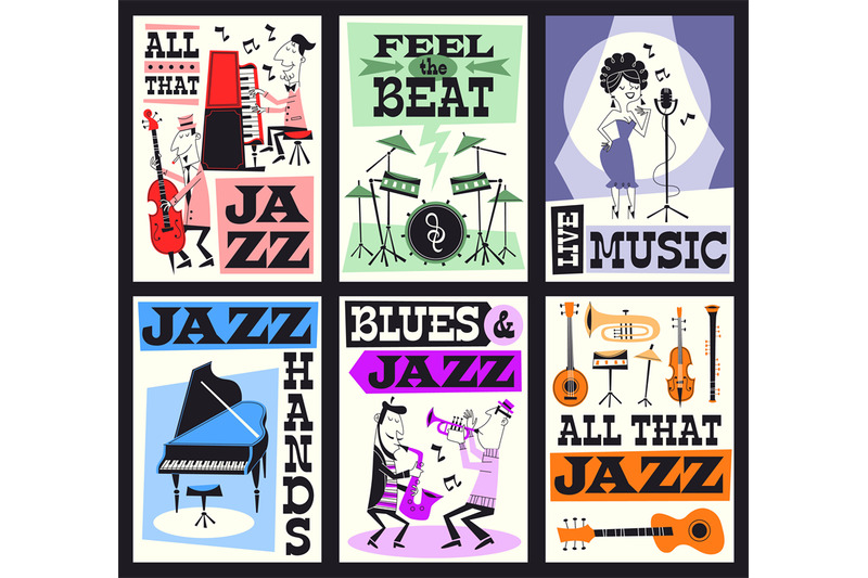 jazz-music-festival-cards-funny-artists-with-different-instruments-i