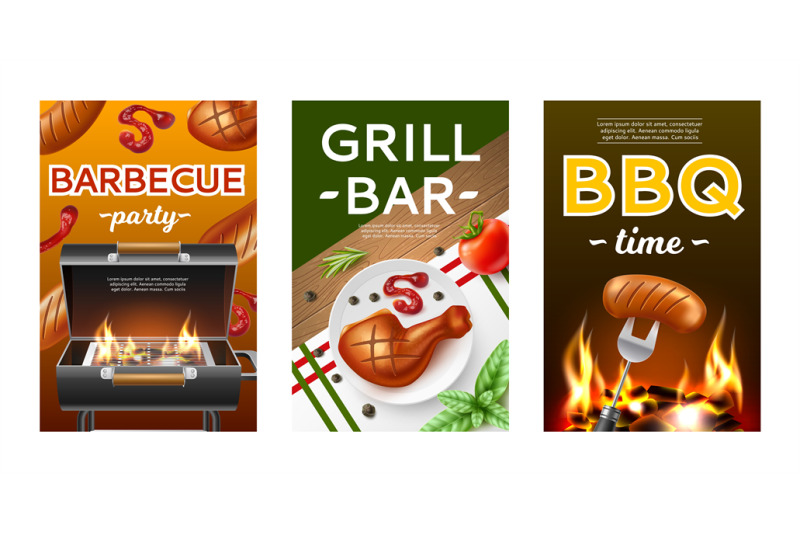 bbq-grill-cards-roast-outdoor-cooking-posters-fried-meat-with-ketchu