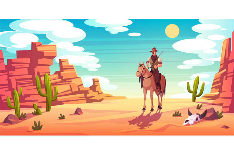 western-background-cartoon-texas-cowboy-character-horseman-at-desert