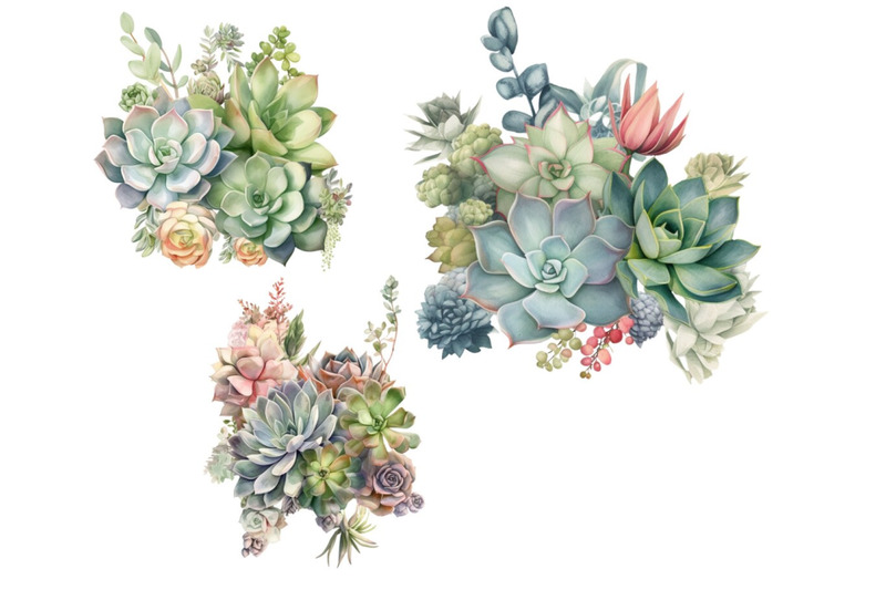 green-succulents-png-watercolor-clipart