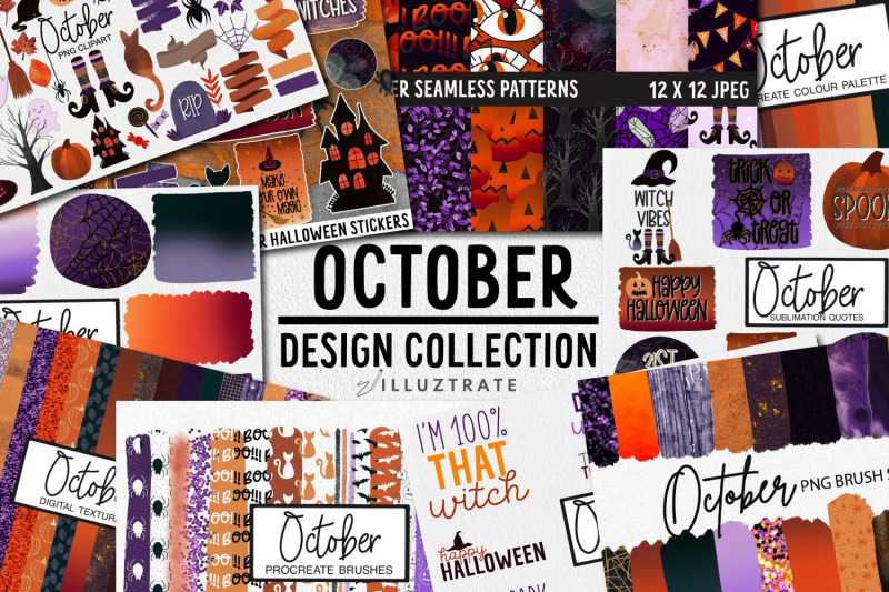 october-design-collection-brushes-clipart-and-patterns