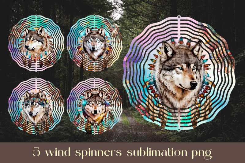 wolf-wind-spinner-sublimation-wild-animal-design-png