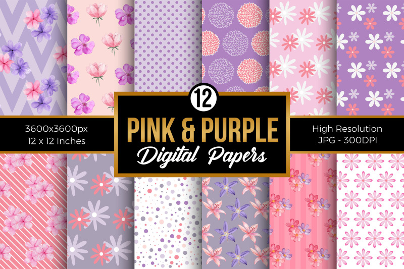 pink-and-purple-watercolor-flower-digital-papers