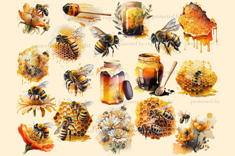 honey-bee-clipart-watercolor-honey-illustration