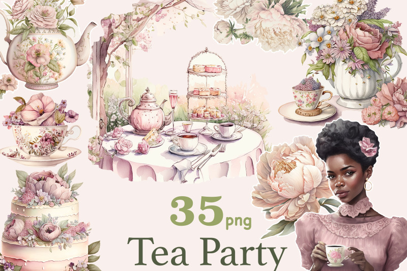 tea-party-clipart-black-girl-planner-graphics